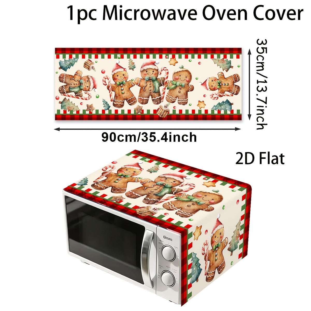 TEMU antipolvo para microondas de Navidad, 1 pieza, con diseños de hombre de jengibre y árbol de Navidad, cubierta superior de poliéster de 35*90 cm