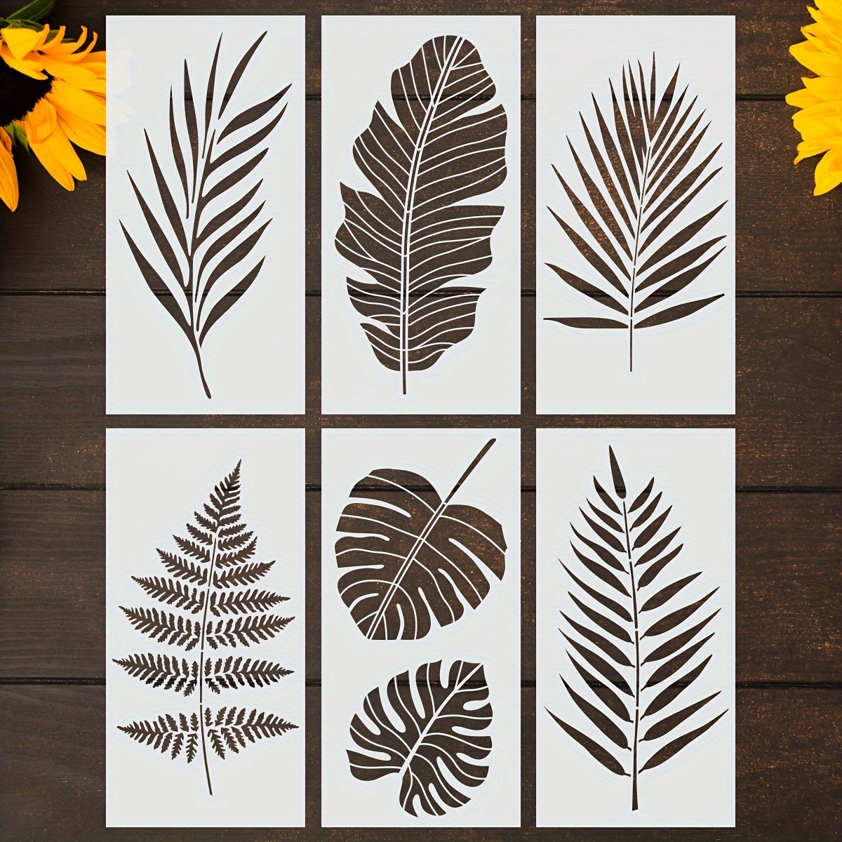 

Tropical Plant Leaves Stencil Set, 6-pack, Flexible Plastic Leaf Patterns For Painting, Compatible With Various Art Tools, Durable Templates For Diy Crafts And Home Decor