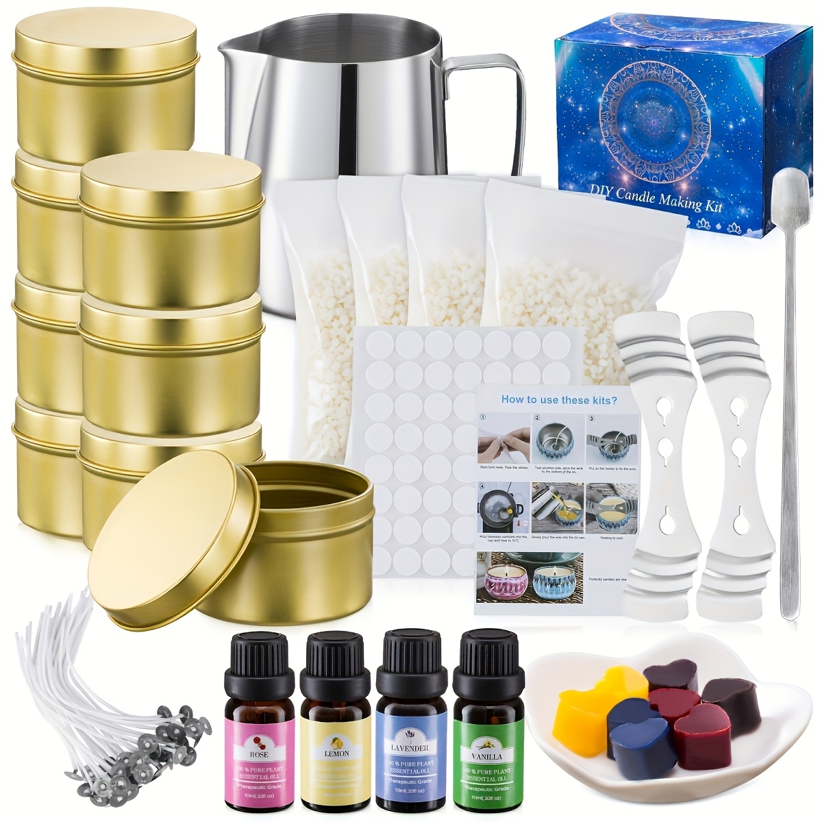TEMU Adult Beginner Diy Candle-making Set, Including Soy Wax, Wick, Candle Jar, Essential Oil And Other Candle-making Sets. Making Candles With Is ,