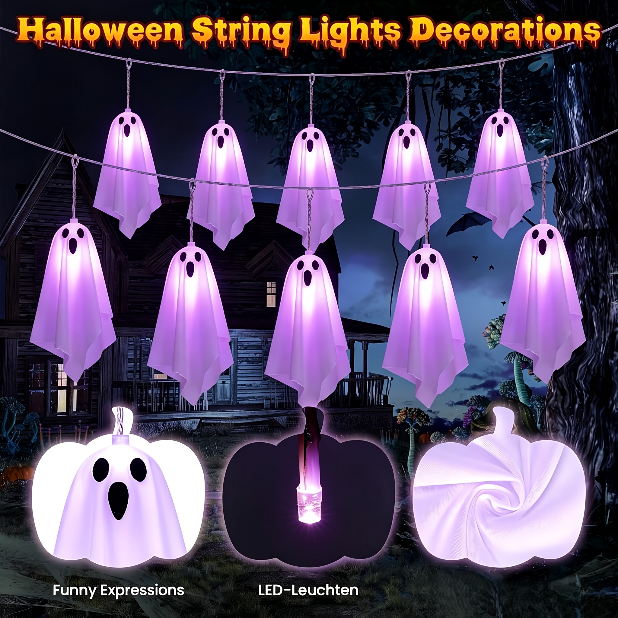 TEMU 1 String Of Halloween Decorations, 10 Led Spooky Purple String Lights, Battery Operated (batteries Not Included), Light Up Garland For Mantel,