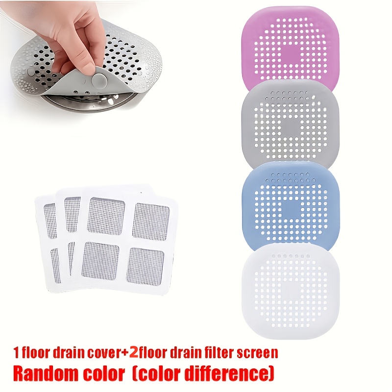 TEMU Random-color Anti-clogging Sewer Filter Net 3pcs Set (1pc Floor Drain Cover And 2pcs Floor Drain Filters), (bath And Shower Floor Drain Covers),