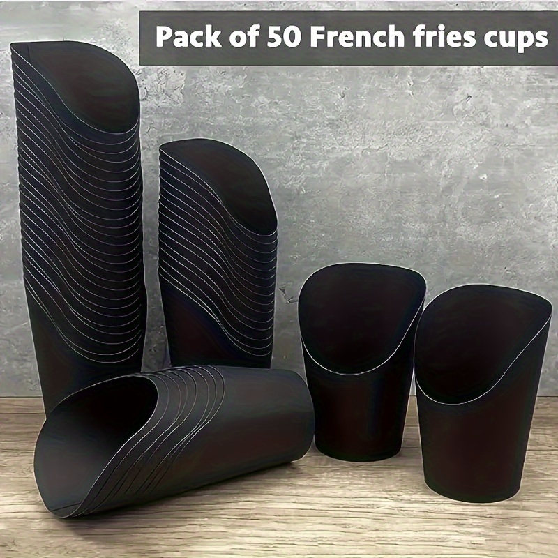 

50pcs, French Fries Holders, 14oz Disposable Paper French Fry Cups, Waffle Popcorn Paper Boxes, Wedding Food Tray, Paper Cone Food Charcoal Cups For Christmas Halloween All Occasions Black