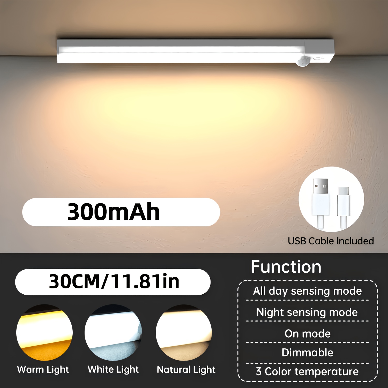TEMU Nbbuff Motion-activated Led, Stepless Dimming, 3 Color Temperatures, 360° Panoramic Sensing, Usb Powered And Rechargeable, Ideal For Use In