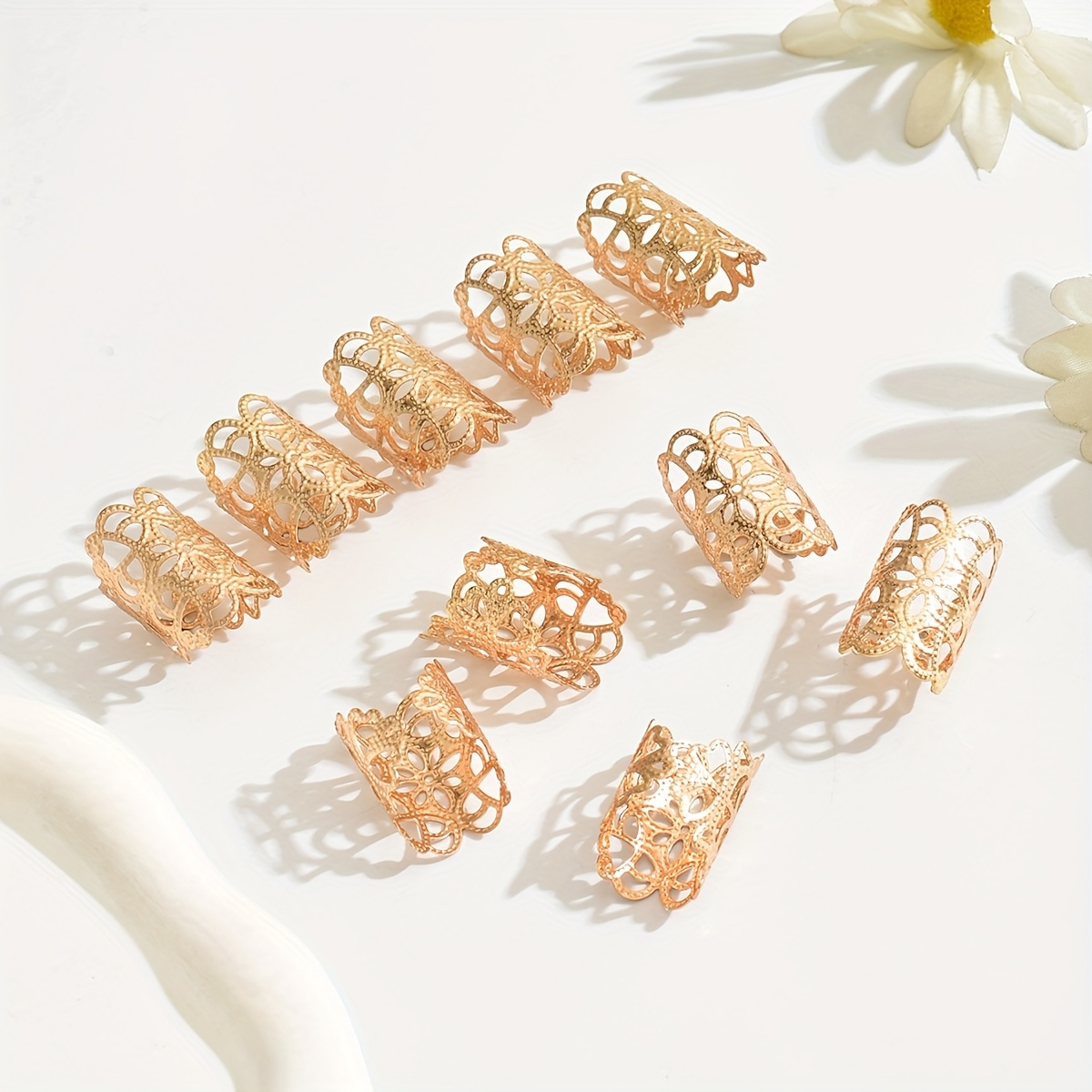 10pcs Set Women's Wide Face Hollow Pattern Open Ring