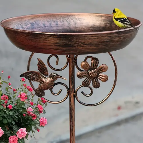 metal outdoor bird bath tub feeder combo with 5 paw base post sunflower design no fountain weather resistant garden decor for courtyard patio or backyard