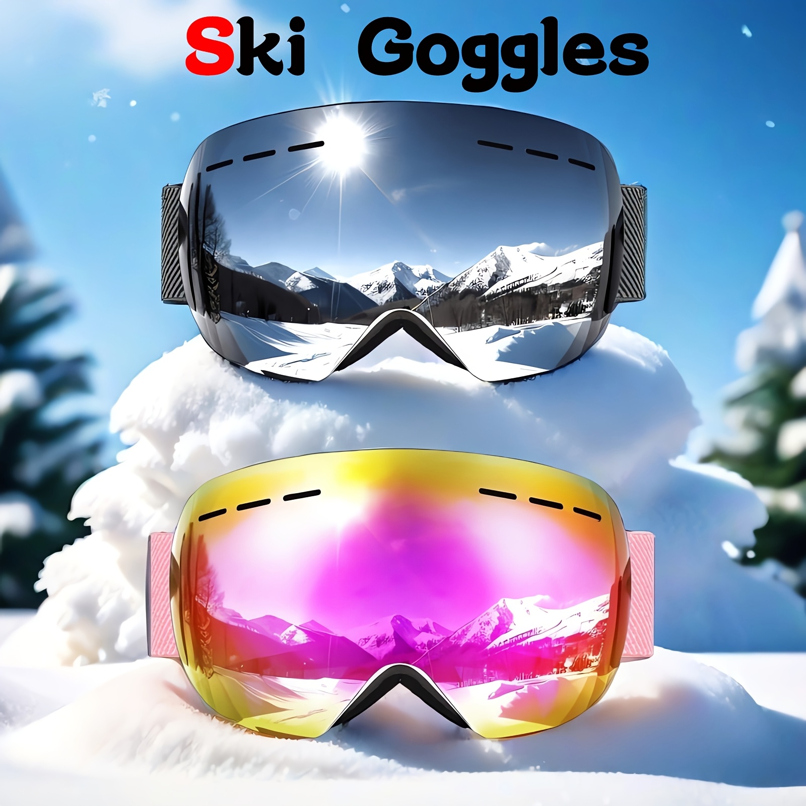 

2pcs Stylish & Ski Goggles With Oversized Polarized Lenses - , Winter Sports & , Christmas Gift, Sturdy, Otg, Double Polarized Lens