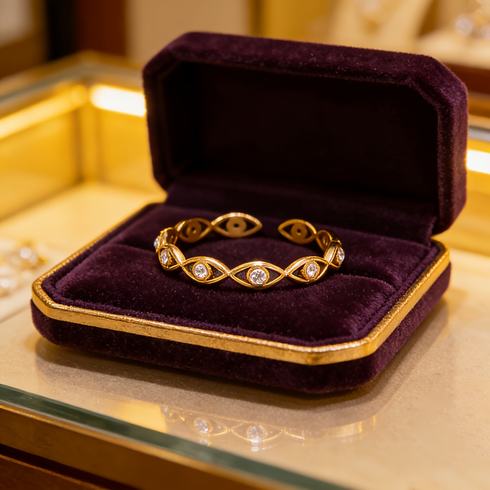 Golden-Plated Evil Eye Open Ring, Stylish Statement