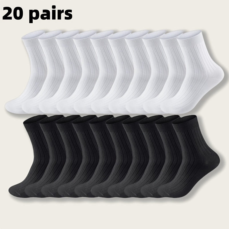 TEMU Pairs Of Classic Socks, Solid Color Socks, Black Socks, White Socks, Business Socks, Men's Socks, Women's Socks, Outdoor Socks, 168 Needle