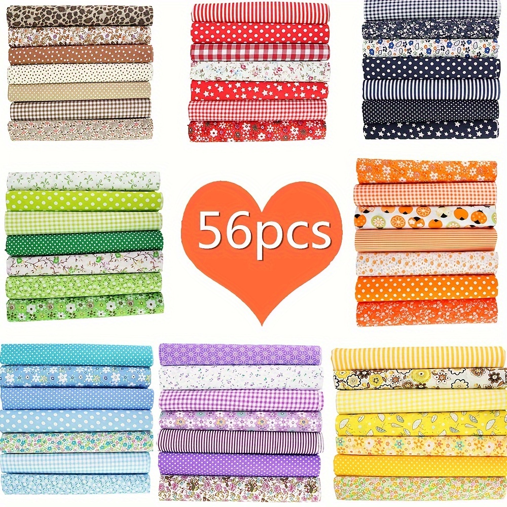 

56-piece Floral Cotton Fabric Bundle - Pre-cut 10x10 Cm & 25x25 Cm Patches For Diy Sewing, Scrapbooking & Quilting - Vibrant Multicolor Patterns, Palm Wash Only