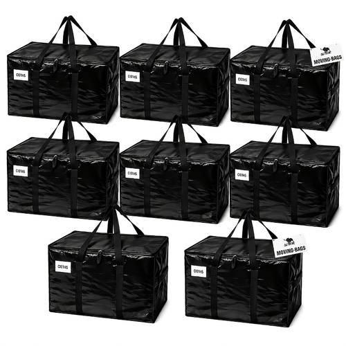 8pack extra large moving bags with lids heavy duty storage for winter clothes 50 lb capacity strong handles and zippers ideal for moving and storage