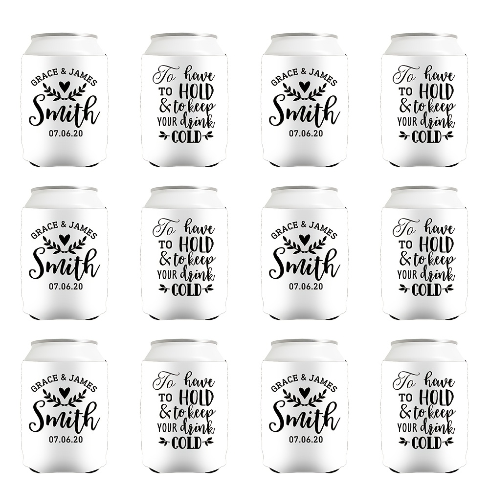 TEMU Gift For Her/him 8pcs/12pcs Custom Wedding Can Coolers With Personalized Names/text & Insulated Lids - Pvc Suitable For Wedding Beverage Decor,