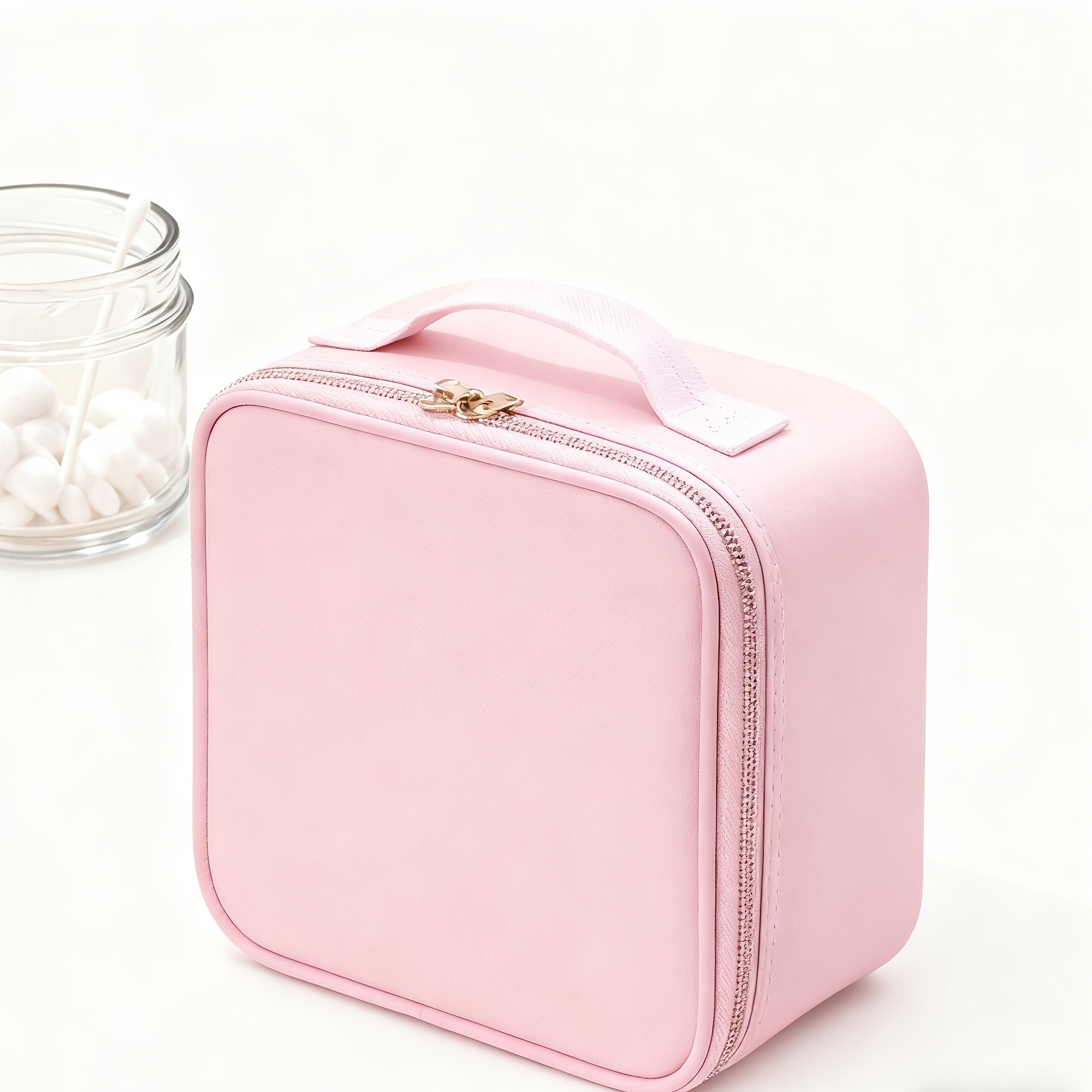 TEMU Trousse de maquillage organisatrice portable avec , spacieuse et compacte, rose et noire, étui à cosmétiques de voyage et pour maquilleurs ou