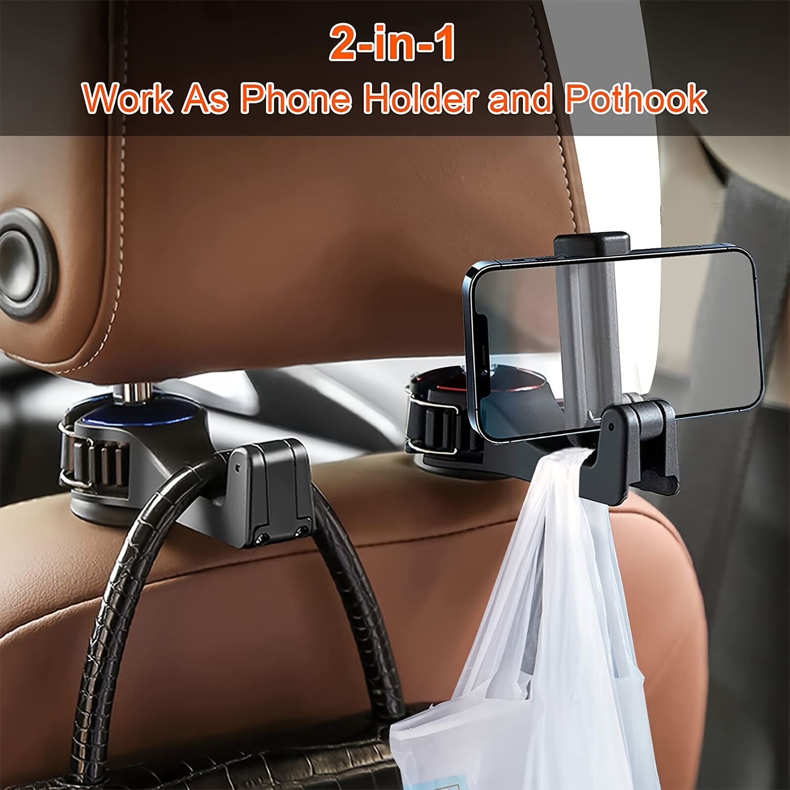 

2-in-1 Hook With 360° Rotatable Phone Holder, Abs Material, Auto Vehicle Mount, Rotatable Device Mount Features