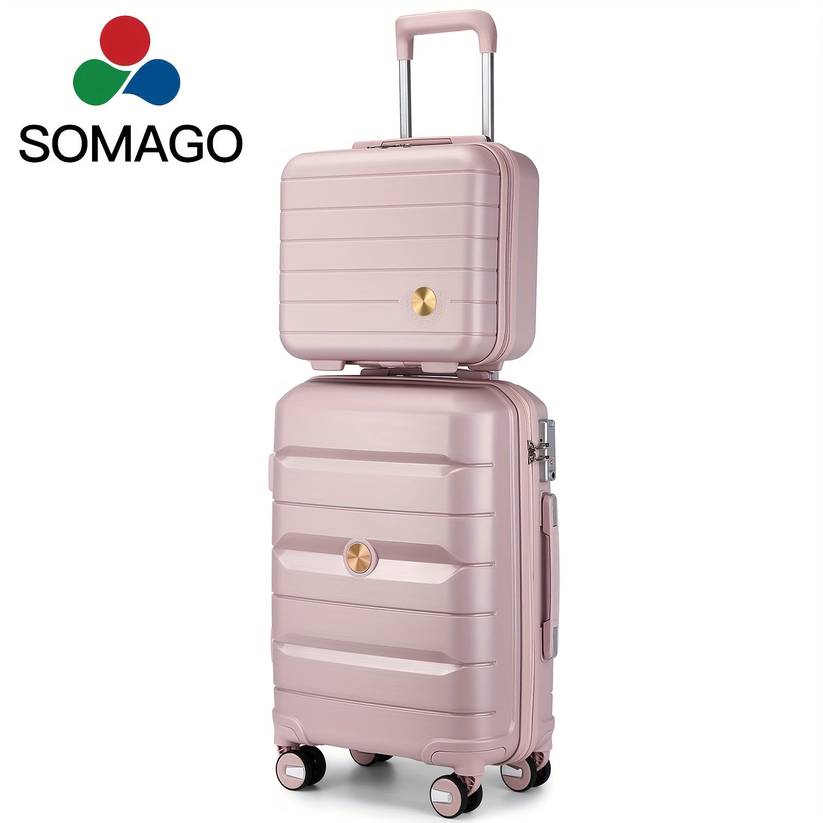 

Somago 20" Carry On Luggage And 14" Mini Travel Set Lightweight Polypropylene Suitcase With Tsa Lock Ykk Zipper Hardside Luggage With Spinner Wheels