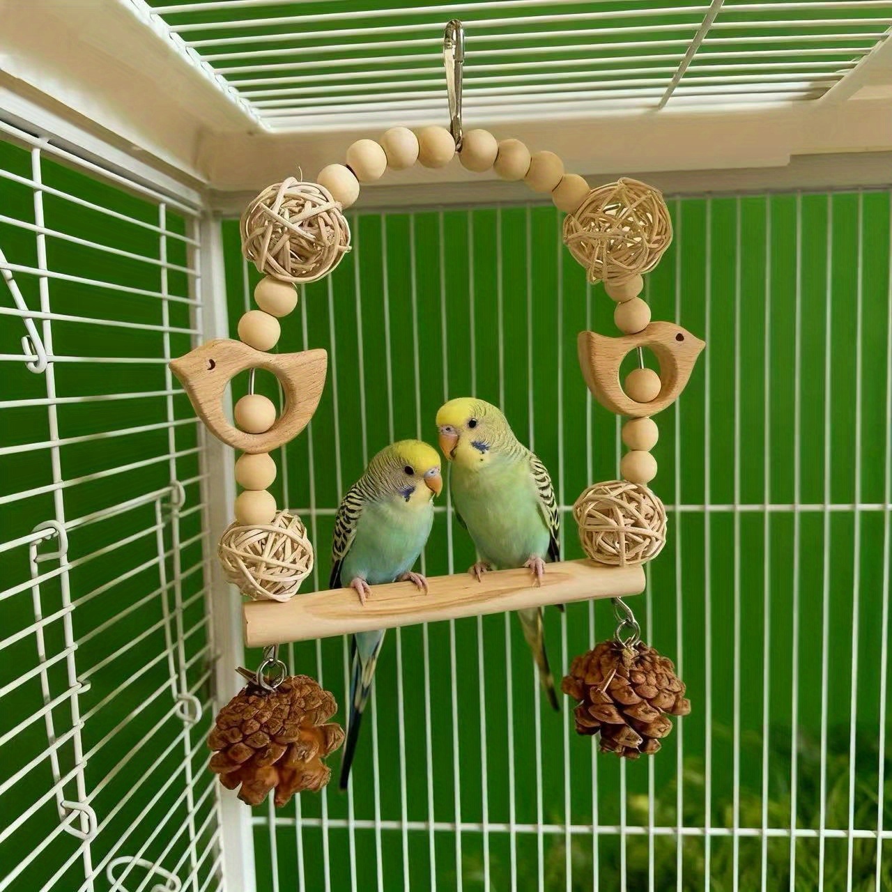 Parrot Toy Bird-shaped Pendant Teething Supplies Tiger Skin Pine Cone Vine Ball Climbing Enrichment Bird Cage Peony Swing Boredom Relief Stress Relief Cockatiel (random Color)