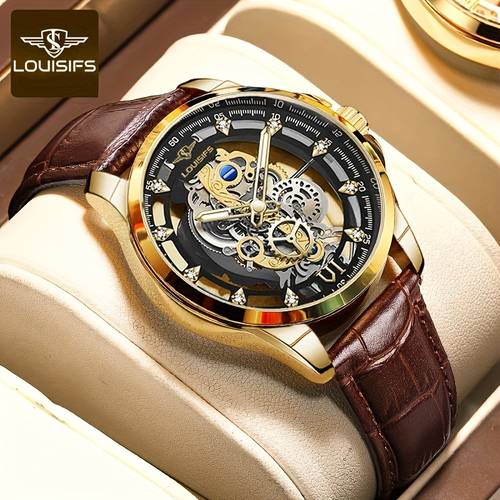 quartz watch casual watch quartz faux leather sports men watches hollow out watch