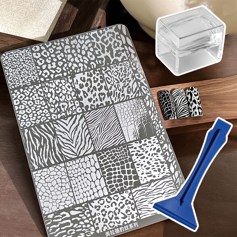 TEMU 3pcs Nail Stamping Plates And Stamper Tools, For Leopard Print Template Patterns And Nail Embossing - Easy-to-use Clear Stamping Nail Additions,