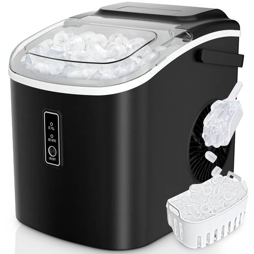26 pound bullet ice machine and mini refrigerator compact portable self cleaning ice maker with ice scoop basket camping outdoor party kitchen black