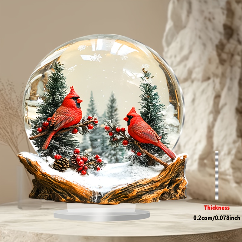 

1pc Acrylic Snow With Red - Tabletop Animal Theme Decor For Home, Office, Cafe - Multipurpose Bohemian Style Decoration (9.06"x9.06")