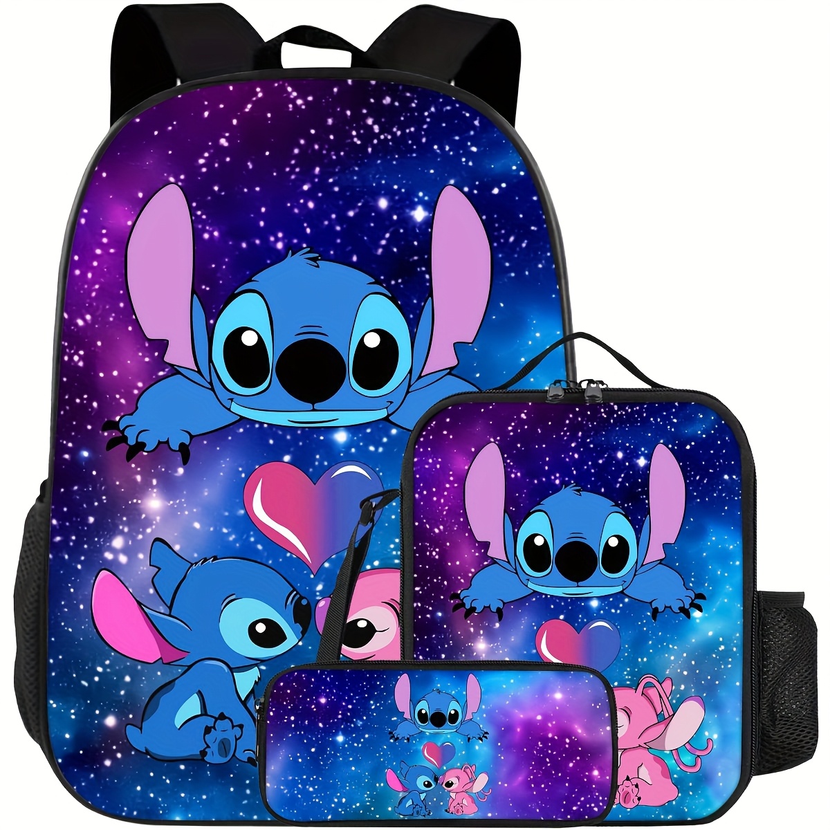 TEMU 3pcs Stitch Student Anime Cartoon Backpack 3pcs Casual Backpack Set, Including A Backpack, A Lunch Bag, And A Pencil Case, Suitable For Casual Travel And , Gifts For Studeng Back To School