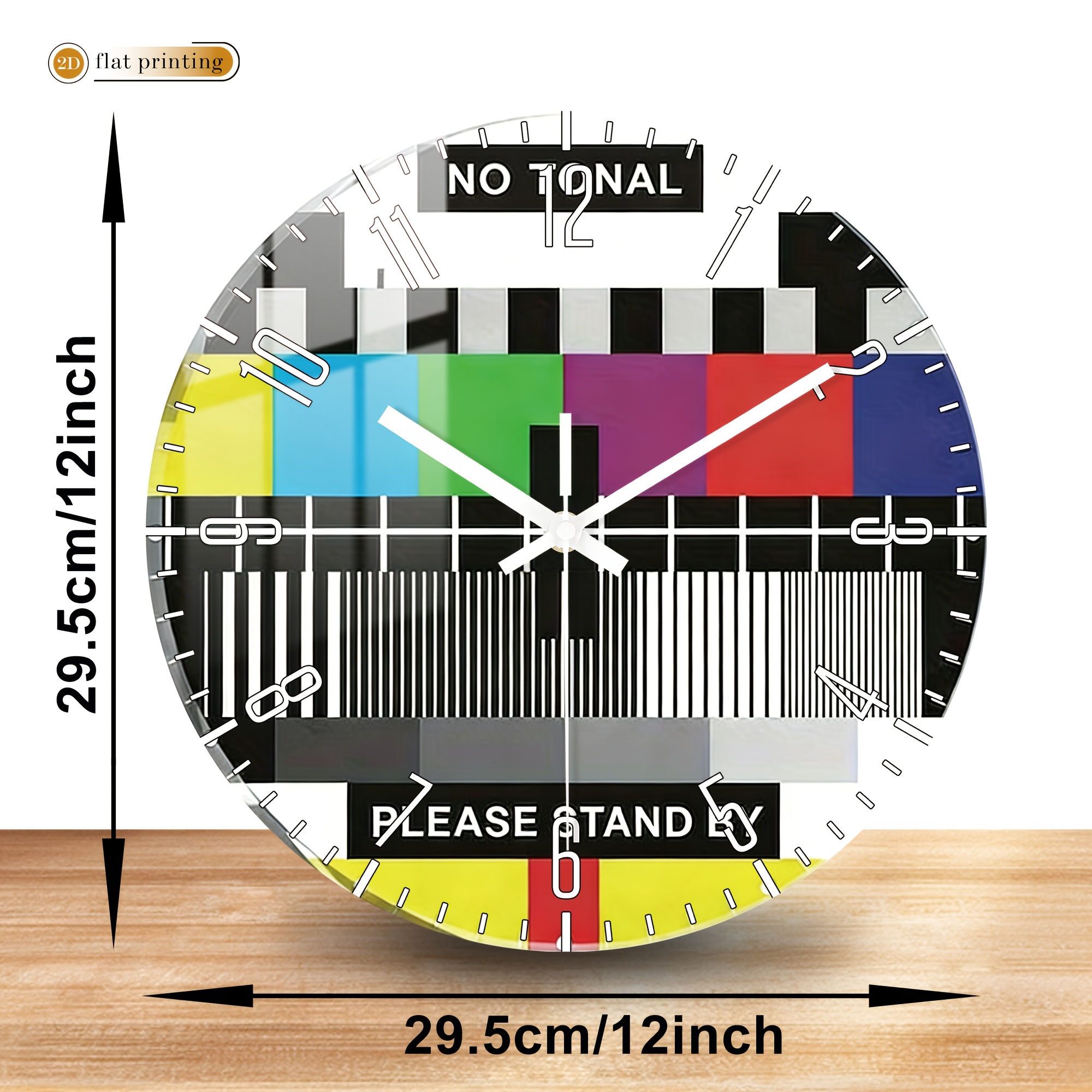 TEMU Silent Wooden Crystal Ceramic Wall Clock, Test , Color Bar And Tone Scale Details, 2d Flat Printed Quartz, Ideal Gift For Film Lovers, Vintage