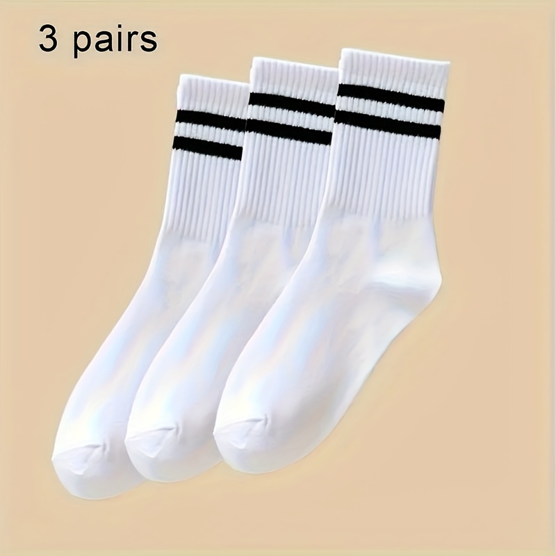Black and White Striped Minimalist Style Sports Casual Socks (3/5 Pairs)