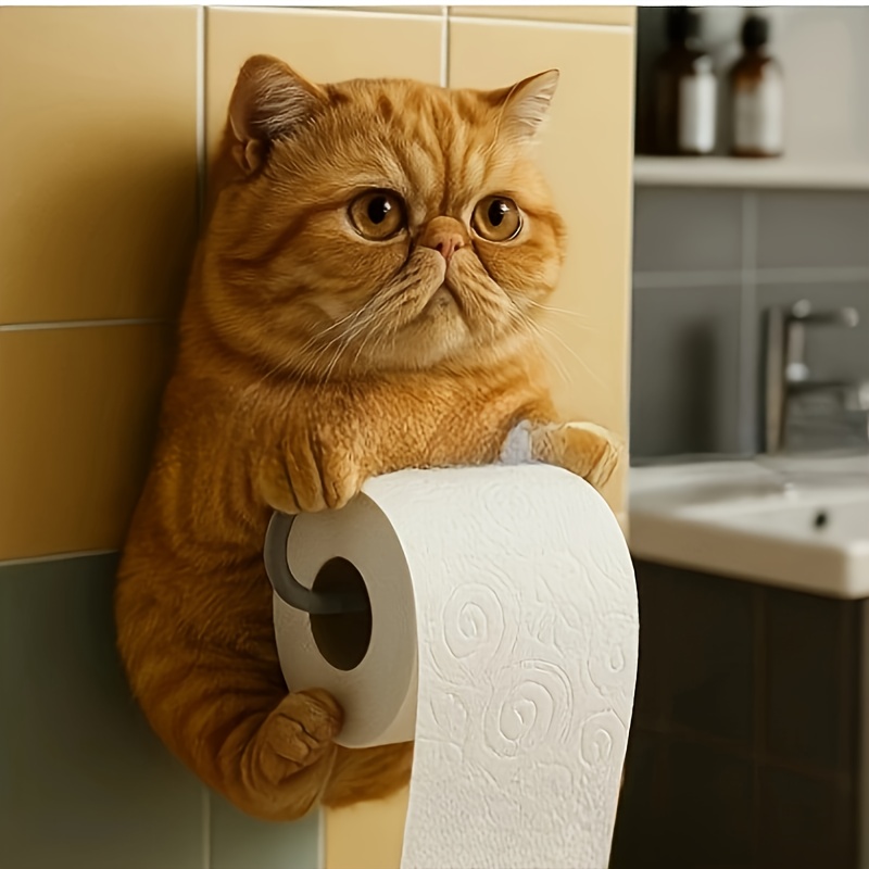 1pc cute cat tissue box with   design - self-  toilet paper holder & storage box, no tools needed, strong   for bathroom, kitchen, living room - space-saving   decor with gray, orange, black & white  s - perfect housewarming or birthday gift for cat lovers -   & stick installation, durable material, functional &   accessory, toilet paper storage containers Product details 5
