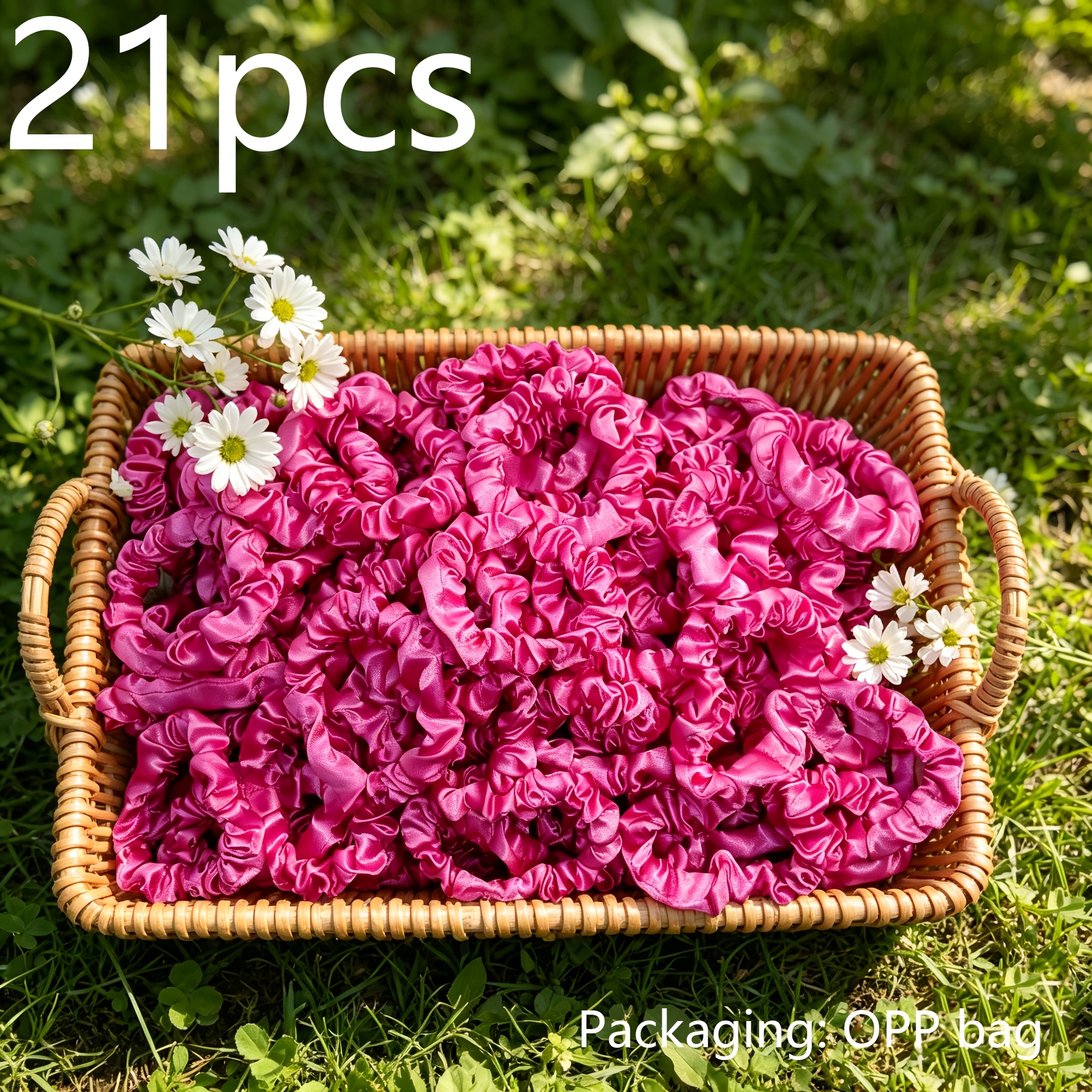TEMU 21pcs Rose Pink Pleated Hair Ties Suitable For High/low Ponytails & Buns, Hair Bands For Braids, Buns, Hand Jewelry Accessories - Sweet