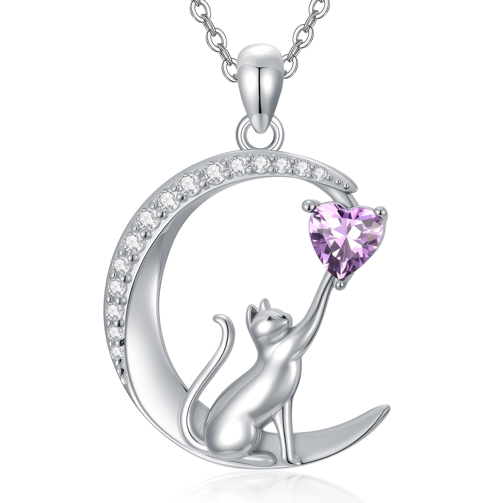 Women's 925 Sterling Silver Cat Pendant Birthstone Necklace, Gift for Her