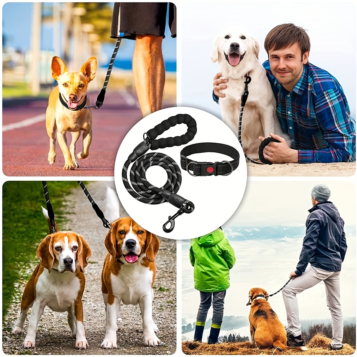 Reflective Breathable Dog Collar and Lead Set, Adjustable Leash