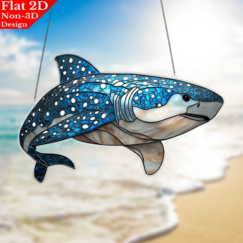 

1pc 2d Stained Glass Whale Shark Wall Hanging Decor, 11.8" X 7.5", Birthdays, Animal Themed, Plastic Material, '