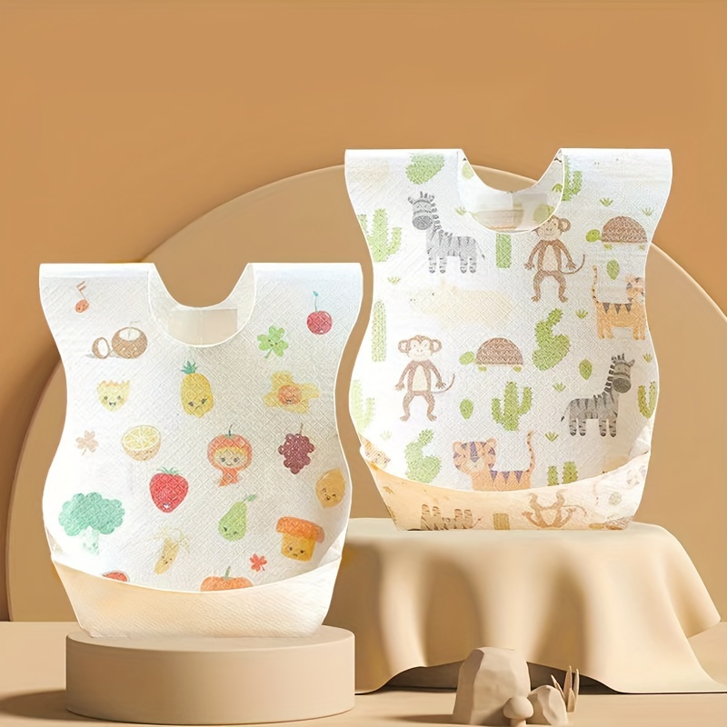 10pcs Disposable Baby Bibs, Large Size Food Catcher & Drool Bibs For Toddlers, Absorbent Infant Feeding Bibs, Individually Wrapped, Random Pattern
