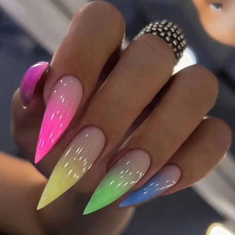 Star Wearable Nail Patches 24pcs Long Water Drop Shaped Manicure Wearable Armor European And American Gradient Mixed Color Fake Nails Extension Removable Armor With Jelly Glue 1 Nail File 1