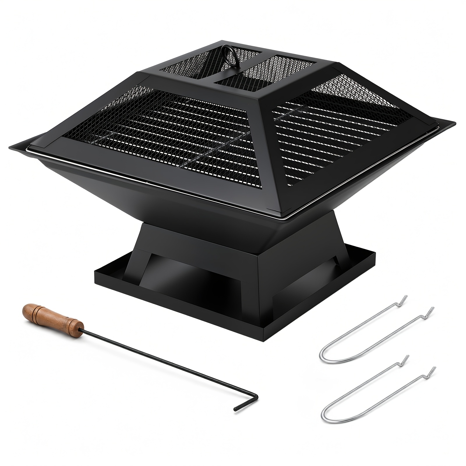 Image of Patio Fire Pit, Wood Burning Fire Pit, Spark-proof Mesh Cover, Ash Holes Combustion, Thick Lifting Ring For Heat Protection, Outdoor Fire Pit, For Backyard Parties And Evening Outdoor Gatherings