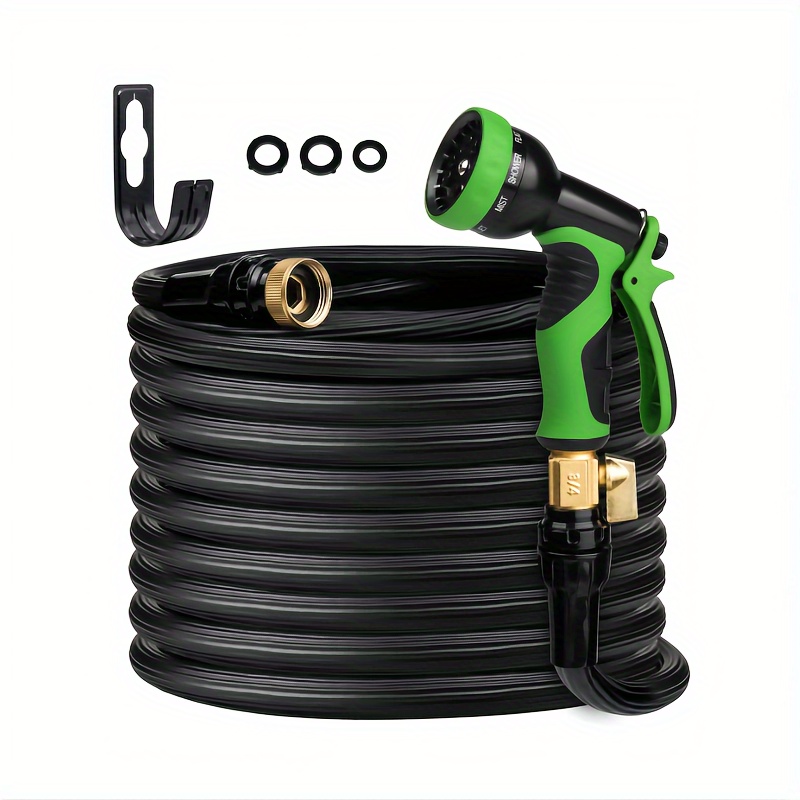 

Expandable Garden Hose 50ft&100ft Leak-proof 40 Layers Of Innovative Nano Rubber, Lightweight No-kink Flexible Water Pipe With 10 Pattern Nozzle 3/4'', Solid Brass Connector Water Hose Black