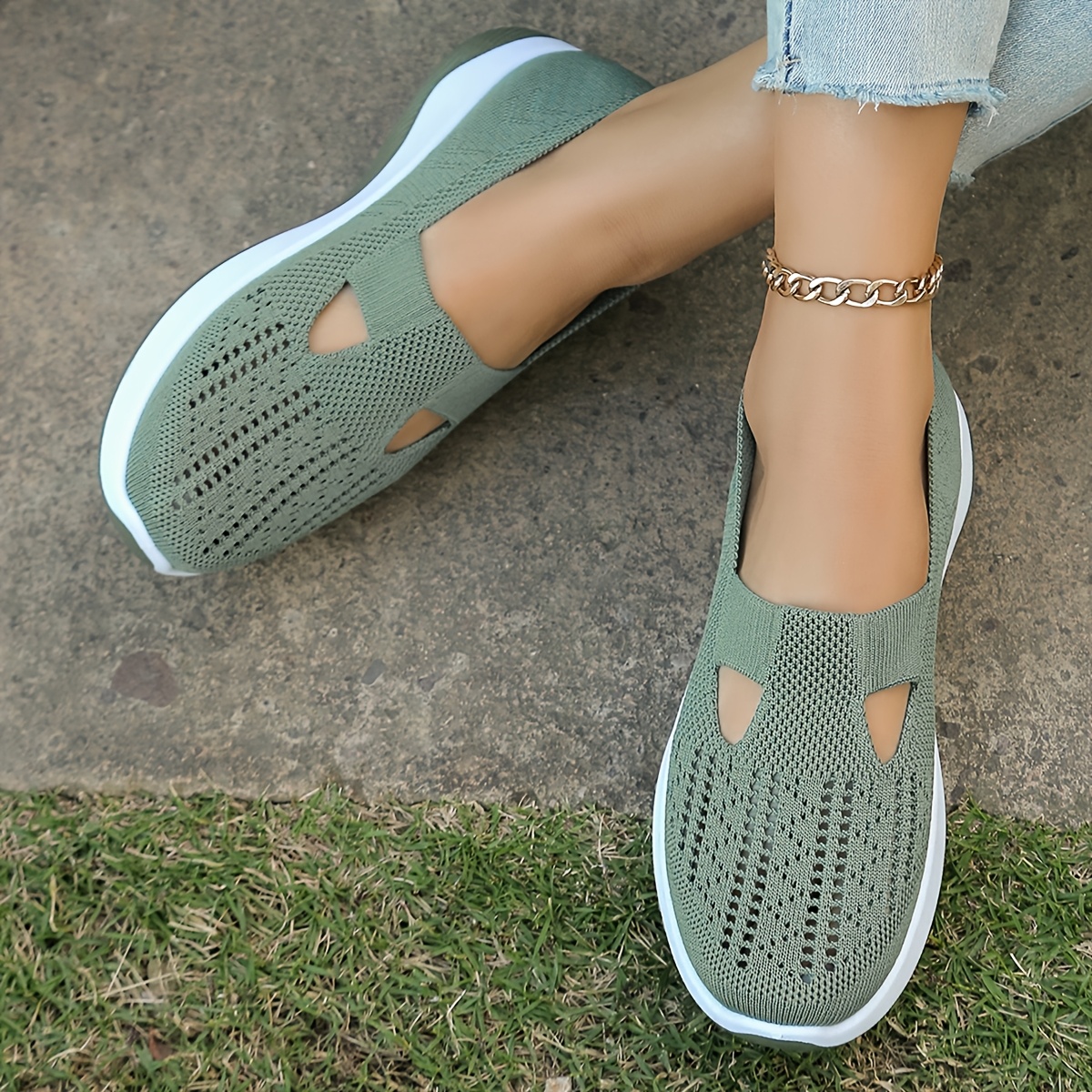 1 Pair Women'S Breathable Open Toe Sneakers, Casual All-Season Slip-On Walking Shoes, Lightweight Flat Sole with Solid Color Design, Comfortable Fabric Upper/Inner and Faux Sole