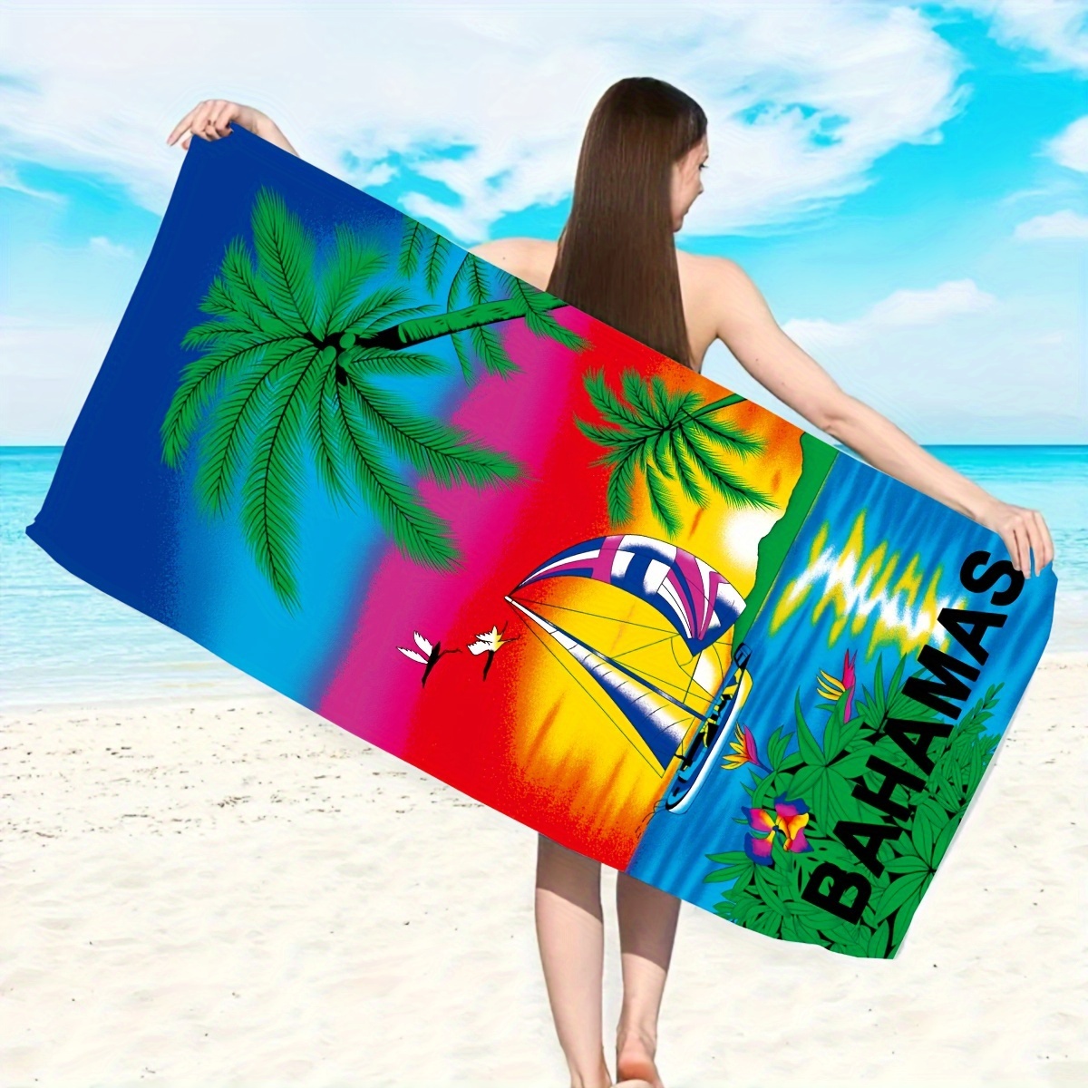 

1pc Bahamas Island Scenery Beach Towel, Lightweight, Ultra-soft, And Highly Absorbent, Stylish Beach Towel, Ideal For Pool Vacation Holiday Beach, Perfect For Summer Fun And Relaxation