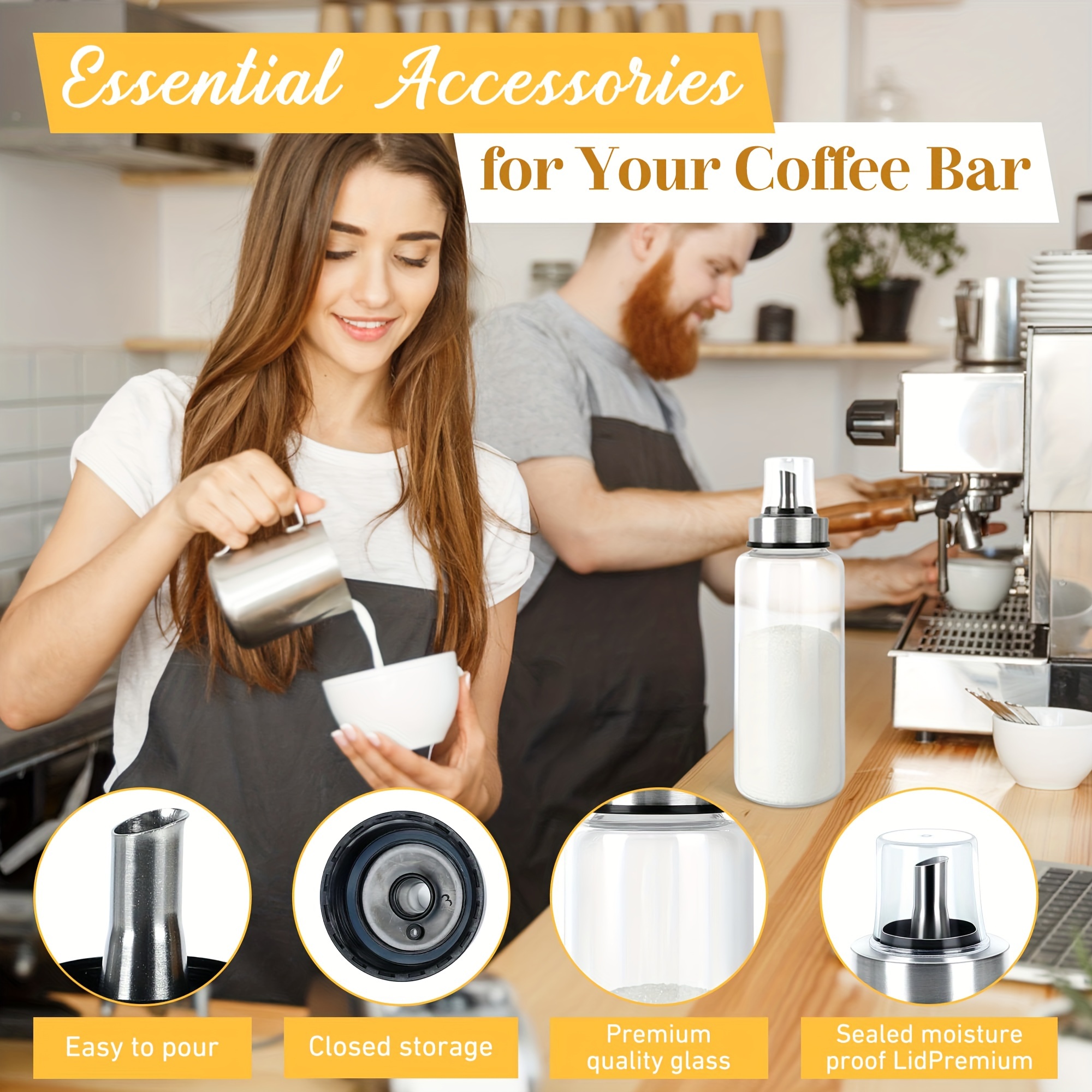 11oz Glass Sugar Dispenser With Pour Spout & Lid - Rust-Proof, Sealed Jar For Coffee, Tea, Baking - * Sugar, Honey, Syrup In Home Kitchen