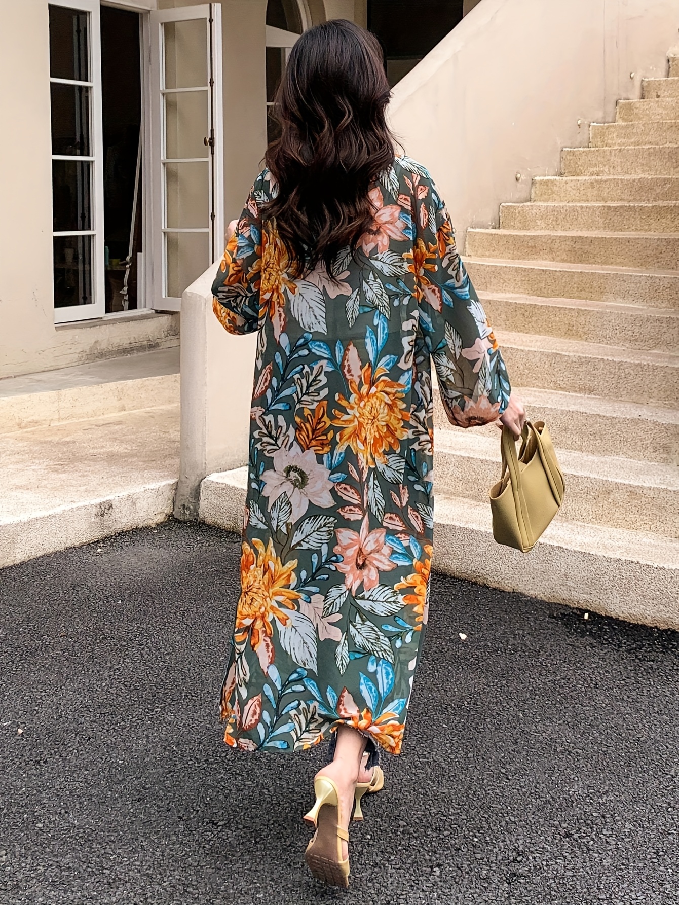 women's holiday wrap dress Dark Green Abstract 3/4 Sleeve Front Tie Dress main image 0