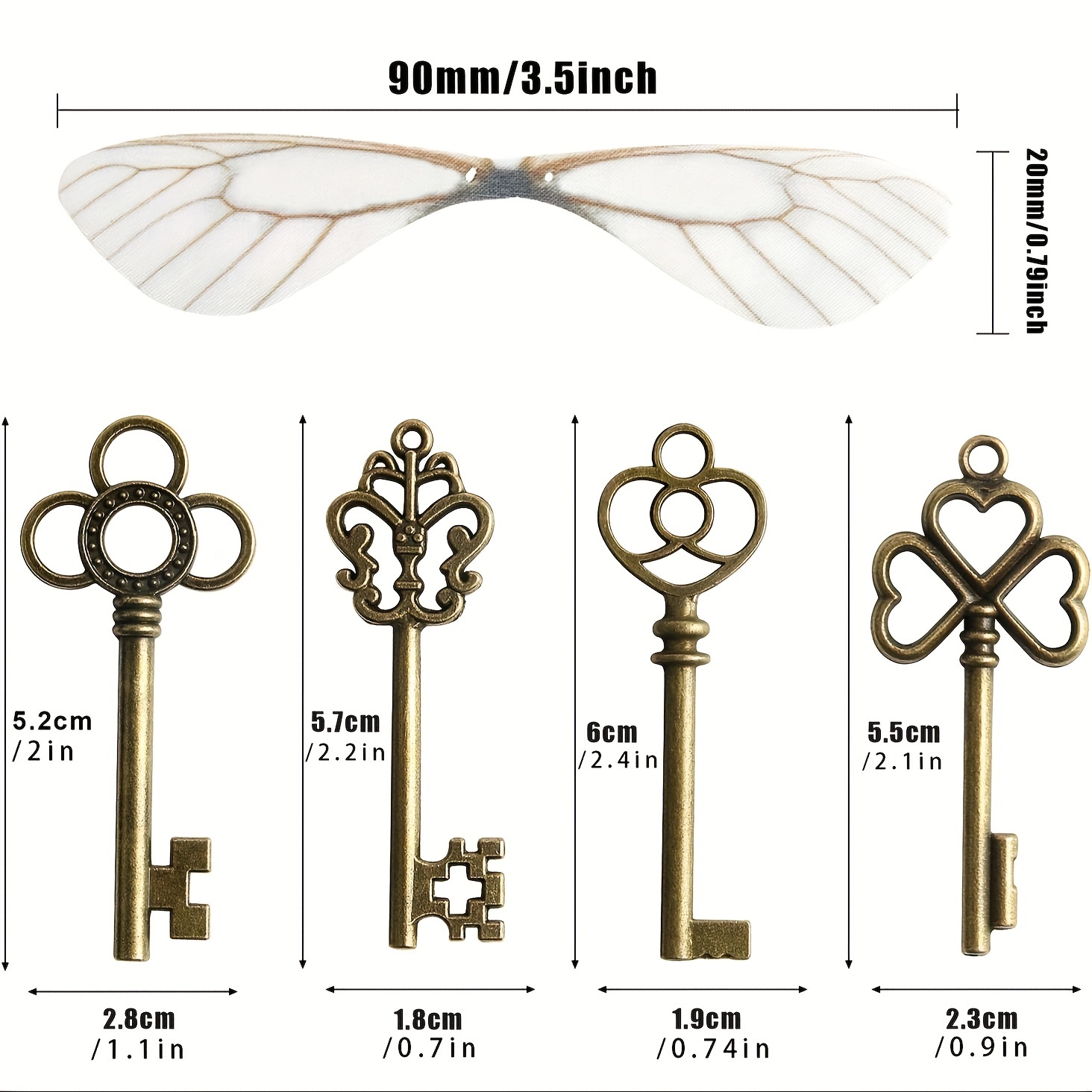 Aokbean 50 Pcs Vintage Skeleton Flying Keys Charms Pendant Crafts, Metal  Antique Key with Dragonfly Wings for DIY Jewelry Making Necklace Keychain