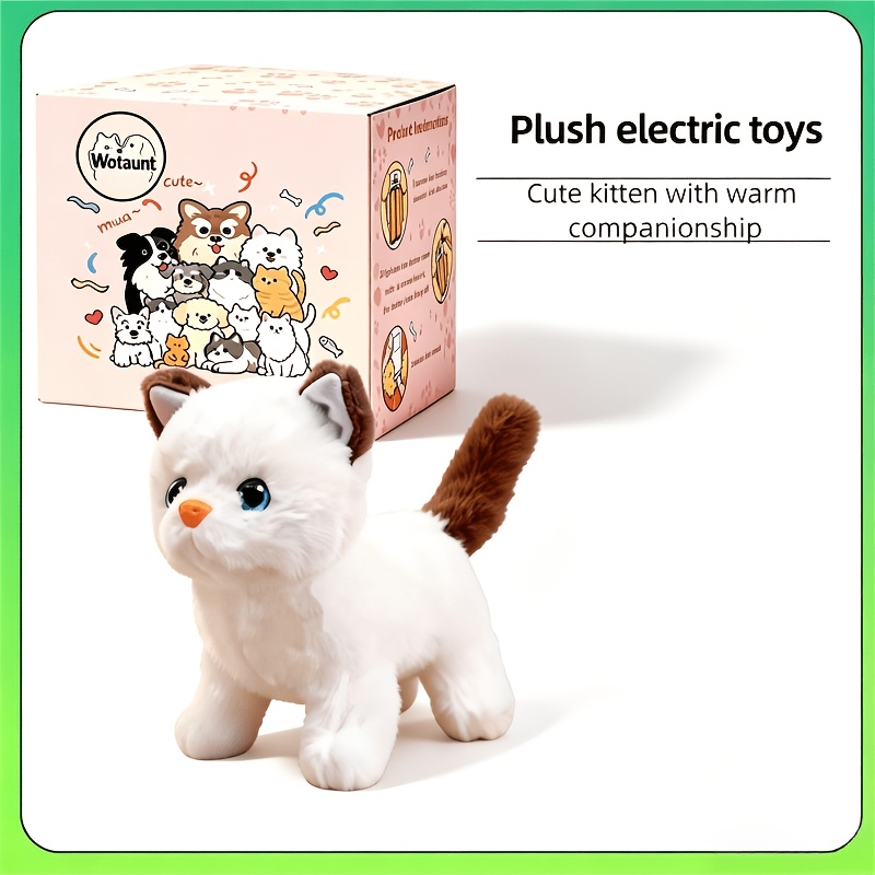 TEMU Plush Electric Toy Cat With Lace Neck, Exquisite And Cute Gift Box, Comes With A Drawstring And Collar Bell, , , And Wag Its Tail, Suitable As A