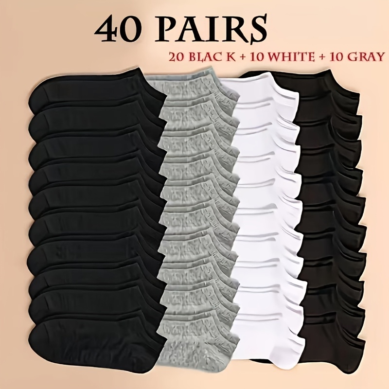 TEMU 20/40/60-pair Basic Ankle Socks, In Black, White, And Gray. Breathable And Sweat-absorbent, Perfect For Spring And Summer. Durable And