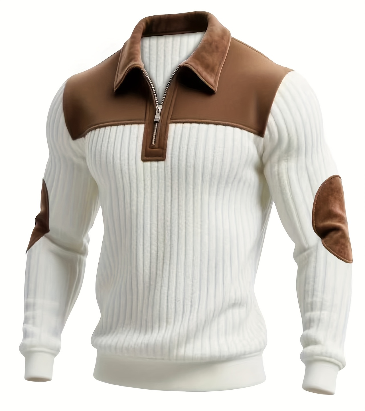 Heren Casual Pullover met Kleurblok Design - Geribbelde Kleurblok Patchwork, Dikke Warme Trui met Rits aan de Hals. Ideaal voor Dagelijkse Vrijetijdsmode met Eenvoudige en Veelzijdige Lange Mouwen voor Woon-Werkverkeer