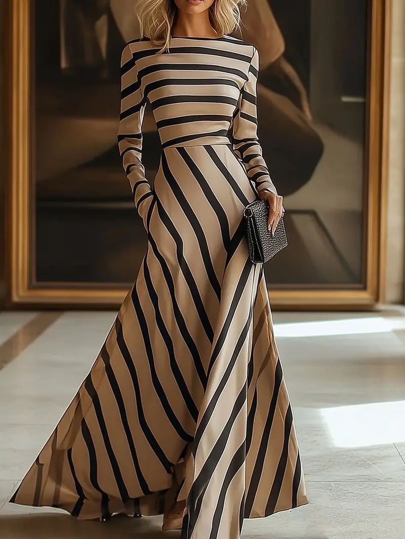 fashion fit striped khaki long sleeve maxi dress yt - Temu fashion fit striped khaki long sleeve maxi dress yt - Temu