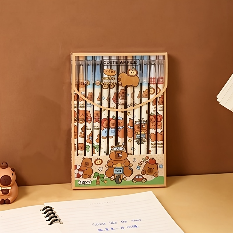 TEMU Lot de 12 nouveaux stylos à effaçables Capybara, stylos d'écriture à encre gel noire