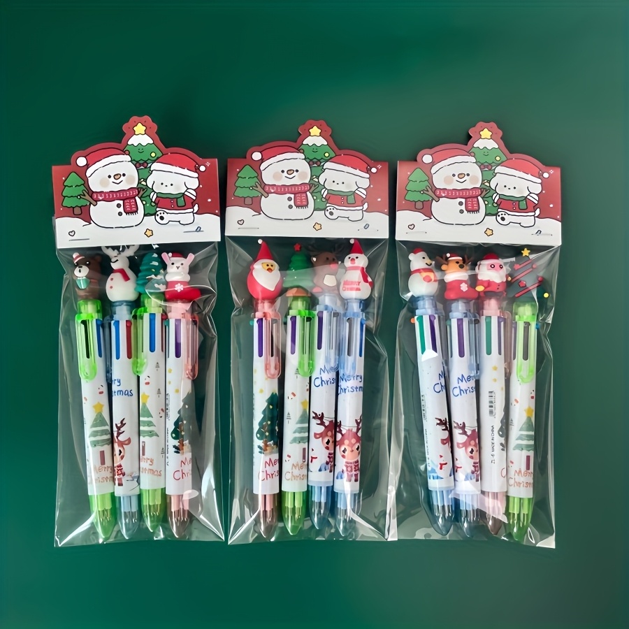 TEMU Christmas 4/6/10- Set Ballpoint Pens, Christmas Click Ballpoint Pens, Cute Cartoon Santa Claus , Highlighters, Medium Oil-based Markers,