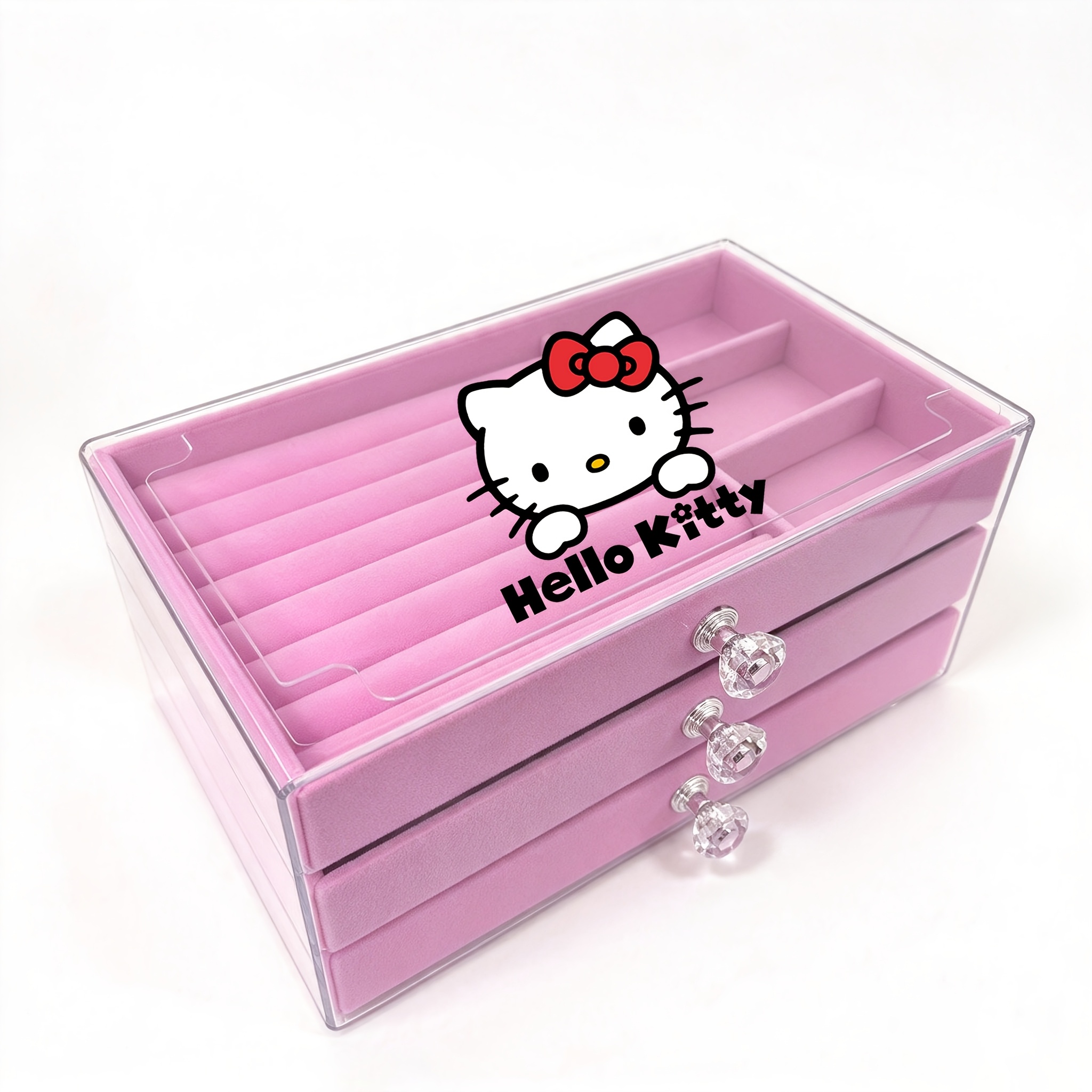 Image of Hello Kitty Acrylic Jewelry Storage Box With 3 Drawers, Stackable And Displayable, Can Store Rings, Earrings, Necklaces, Bracelets, Women's Jewelry Box, Jewelry Boxes