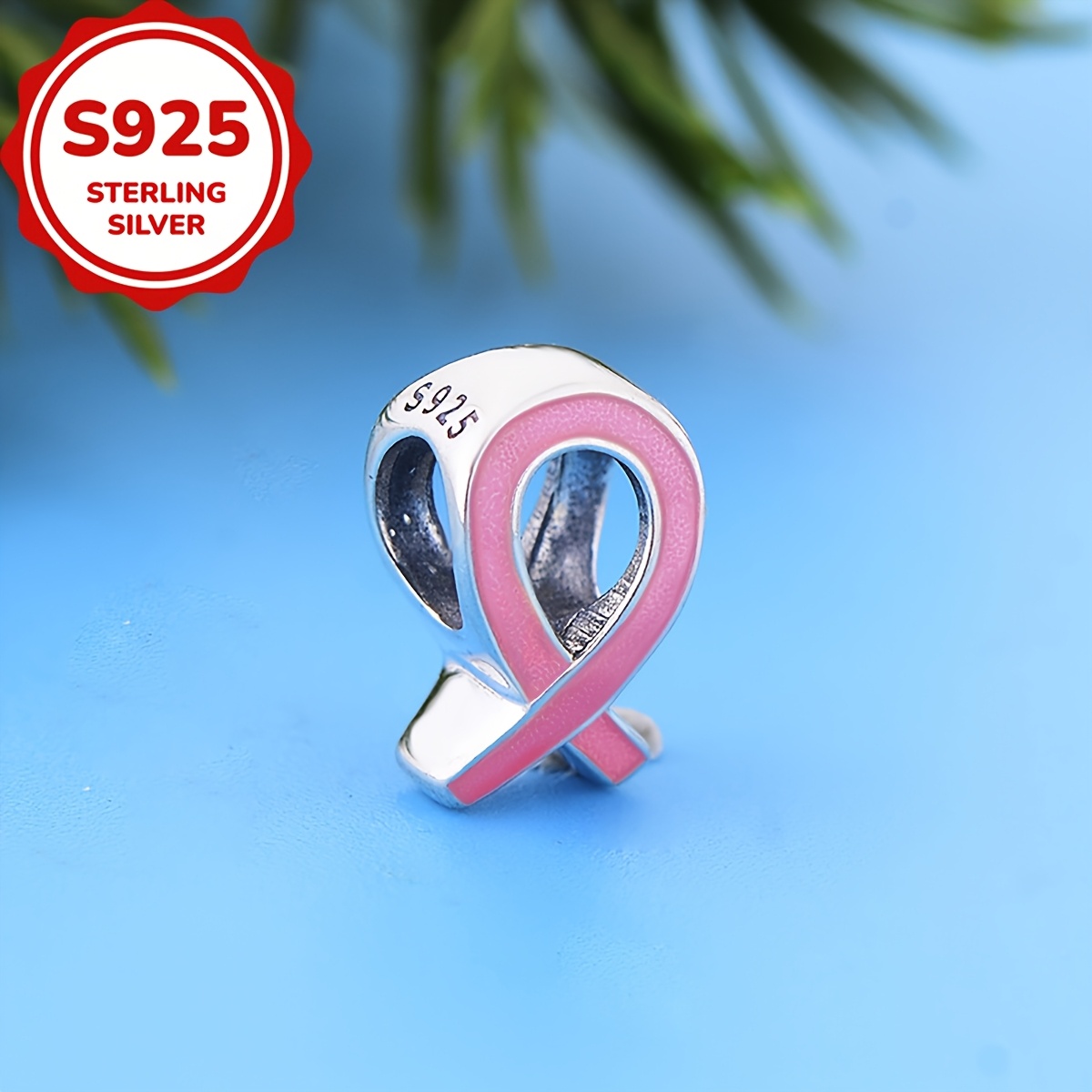 

1pc Elegant 925 Sterling Silver Awareness Charm - Stylish Ribbon Design For Diy Bracelets & Necklaces, Ideal Gift For Holidays & Birthdays