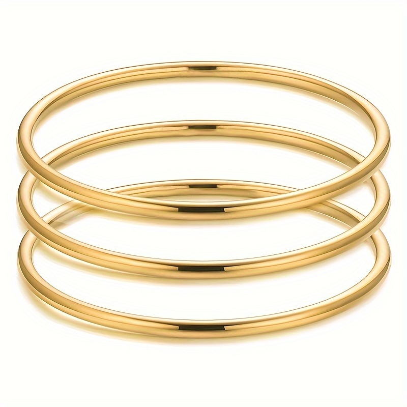 

3pcs 3mm 14k Gold Plated Bracelet Stainless Steel Glossy Stackable Thin Round Bangle Bracelet For Women