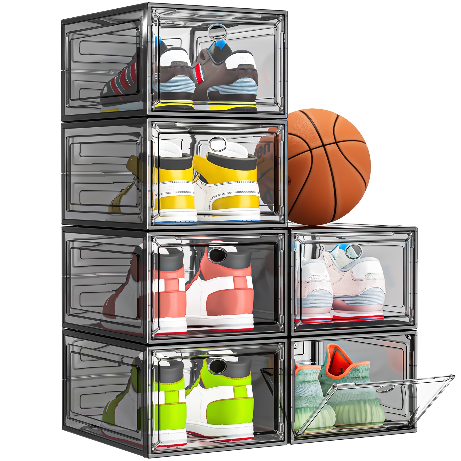 TEMU 6/9/10 piezas Cajas de zapatos transparentes engrosadas, Cajas de almacenamiento de zapatos con puerta magnética, Cajas de zapatos para armario,